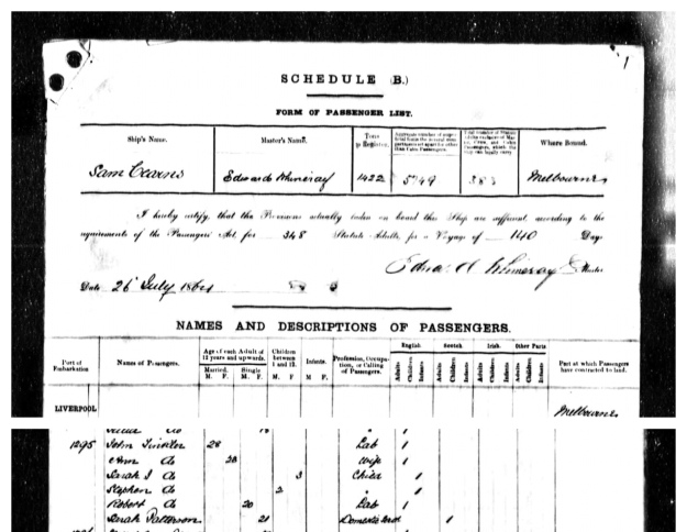 Tinkler Family aboard Sam Cearns 1864